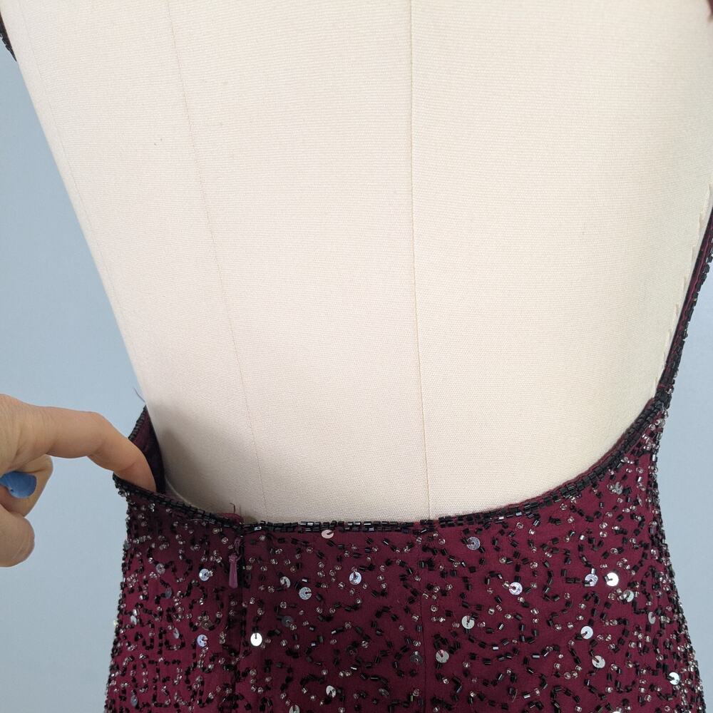 Scala Prom Dress Maxi Gown L Red Black Vintage Bead Silk Glam Holiday Y2K 90s - Picture 8 of 12